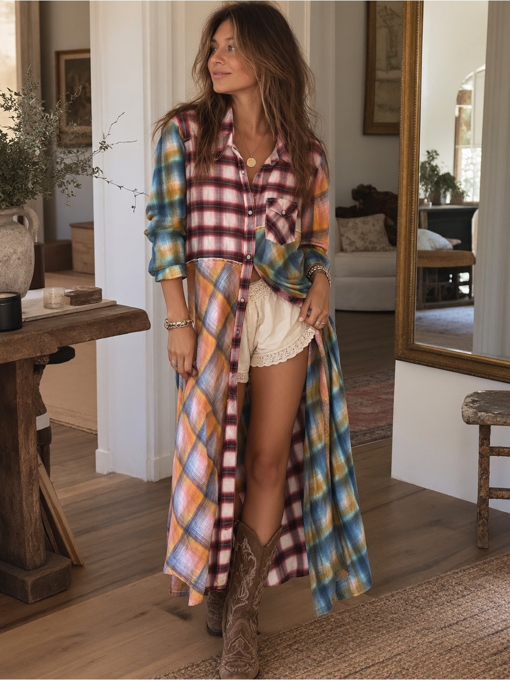 Free people Prairie Plaid Maxi Dress